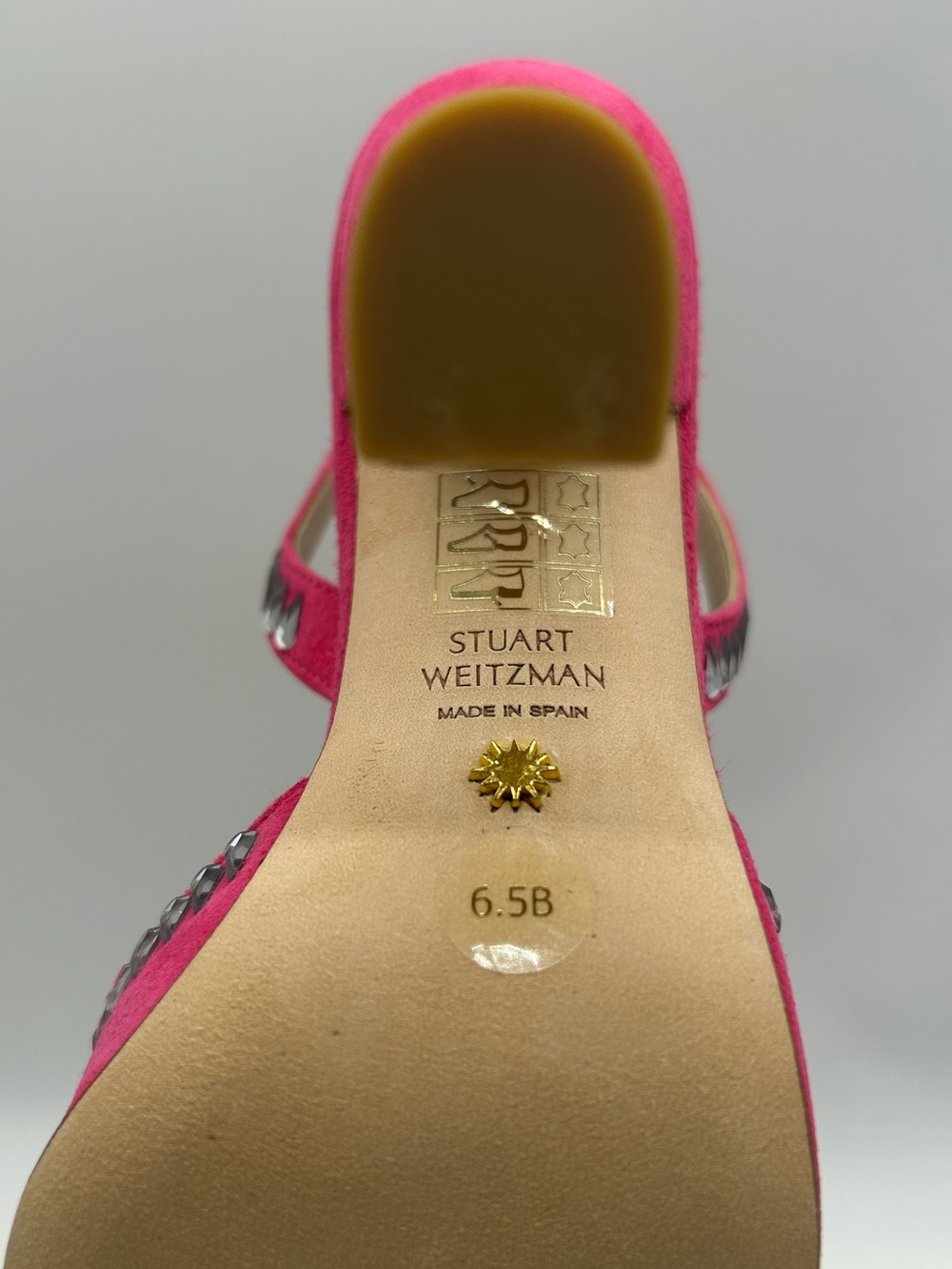 Stuart Weitzman Sleek Hot Pink Crystal Suede Slingback Pumps Size 6.5B NWB - Picture 10 of 15
